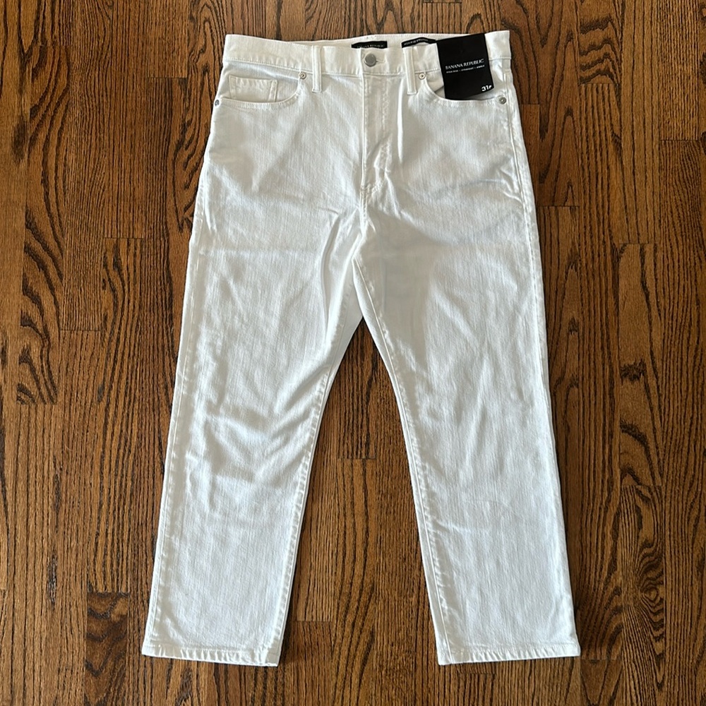 Banana Republic White High Rise Straight Ankle Mid Stretch Denim Jeans 31P NWT